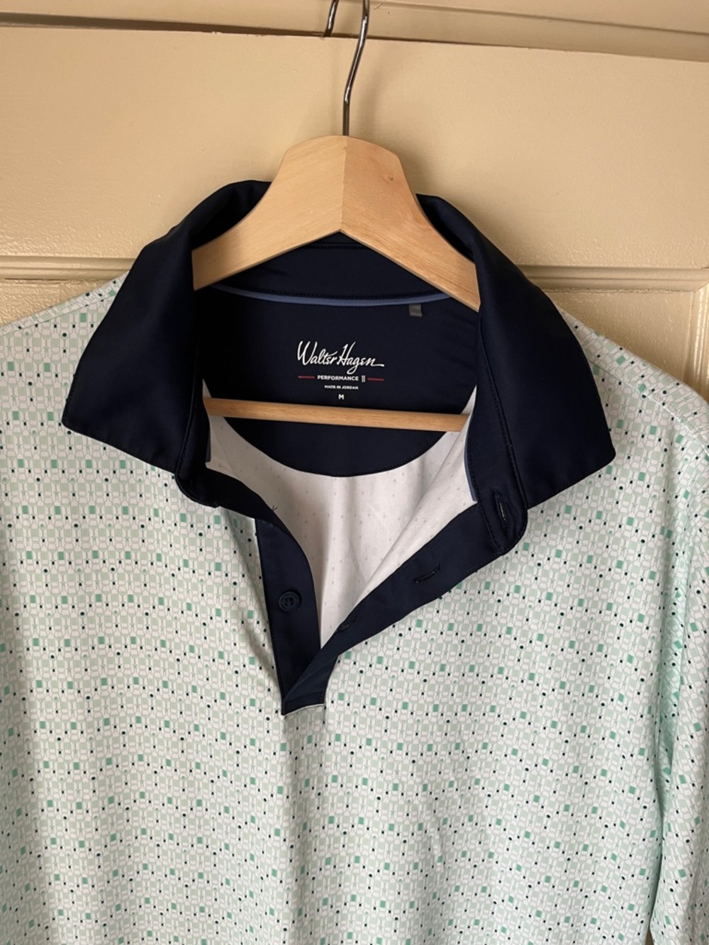 Walter Hagen Mint Microprint Polo with Navy Collar